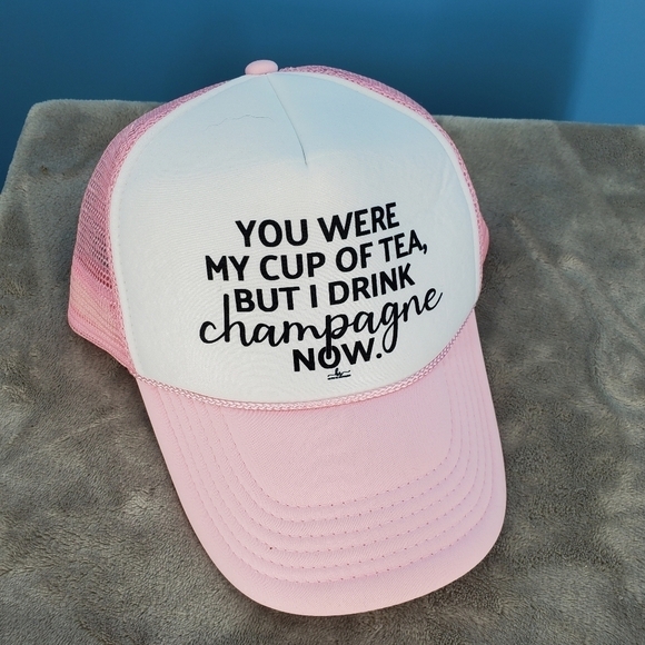 "Cup of Tea" pink and white funny snapback trucket hat - Picture 1 of 11